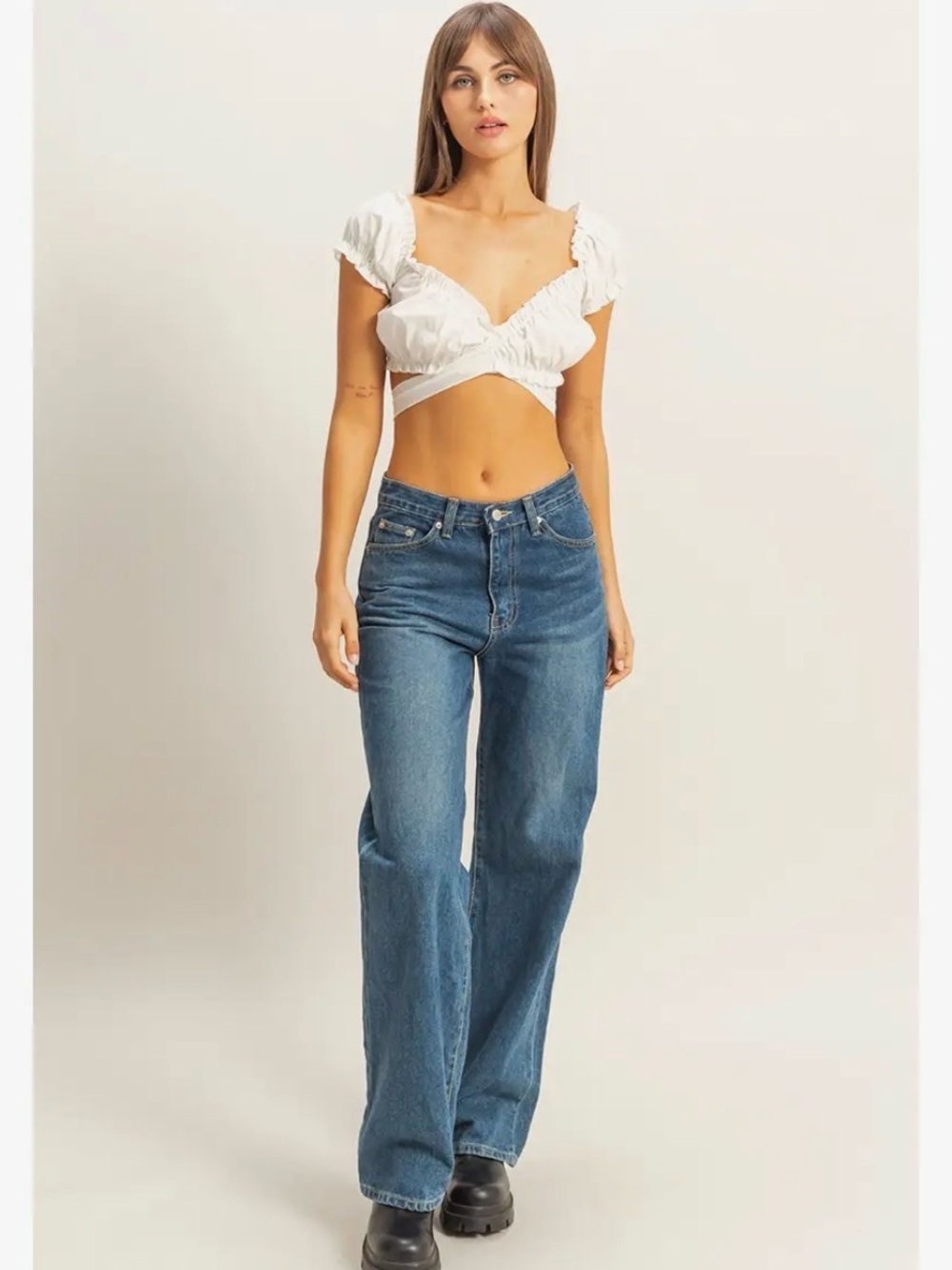 White Cottagecore Ruffle Crop Blouse Tie Back Large HYFVE NWT